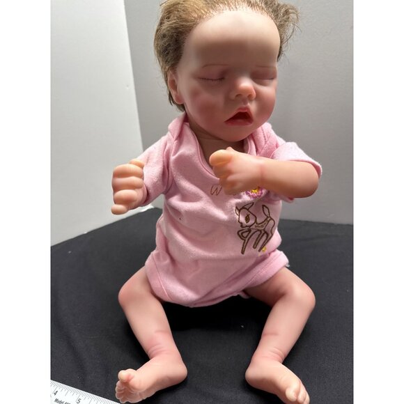 Realistic Newborn Reborn Baby Doll Weighted Pink Romper Embroidered Deer Design - Picture 11 of 11